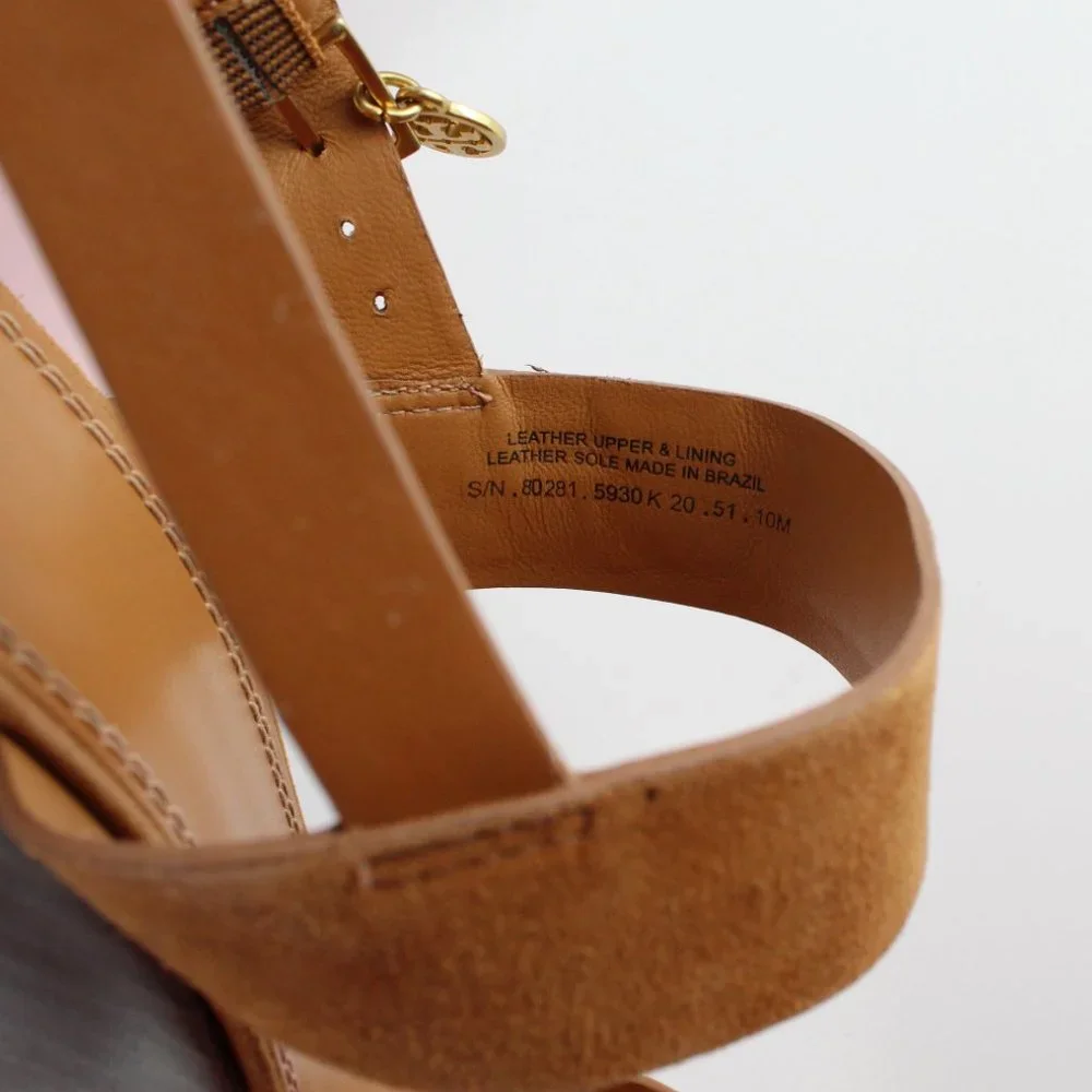NEW Tory Burch Mini Benton Wedged Suede Leather Sandals, Ambra, US 10